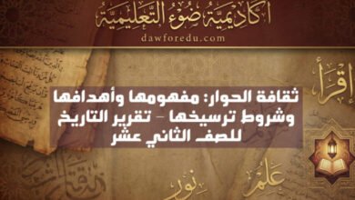 ثقافة الحوار: مفهومها وأهدافها وشروط ترسيخها – تقرير التاريخ للصف الثاني عشر