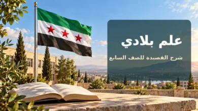 شرح قصيدة علم بلادي للصف السابع للشاعر نديم محمد مع الإعراب وحل الأسئلة
